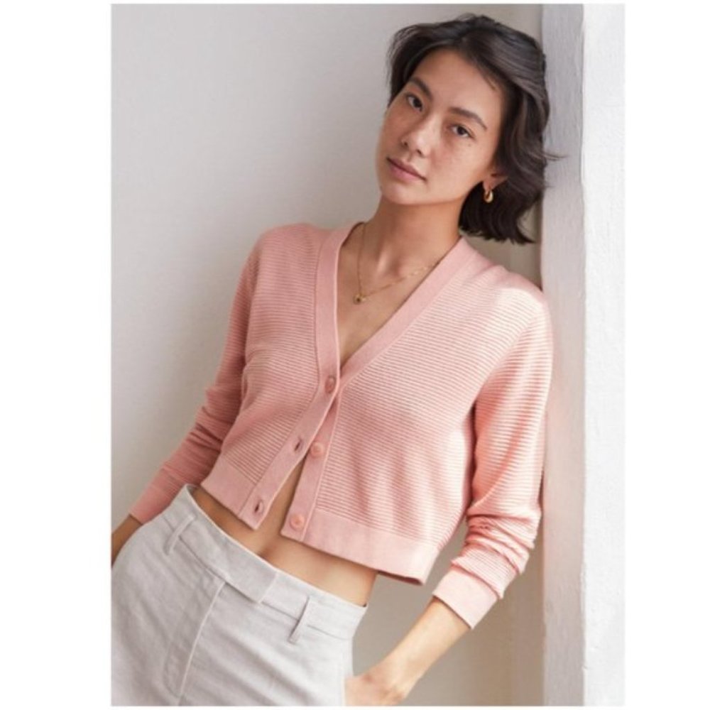 ARITZIA Wilfred Cropped Light Cardigan in Petal Pink